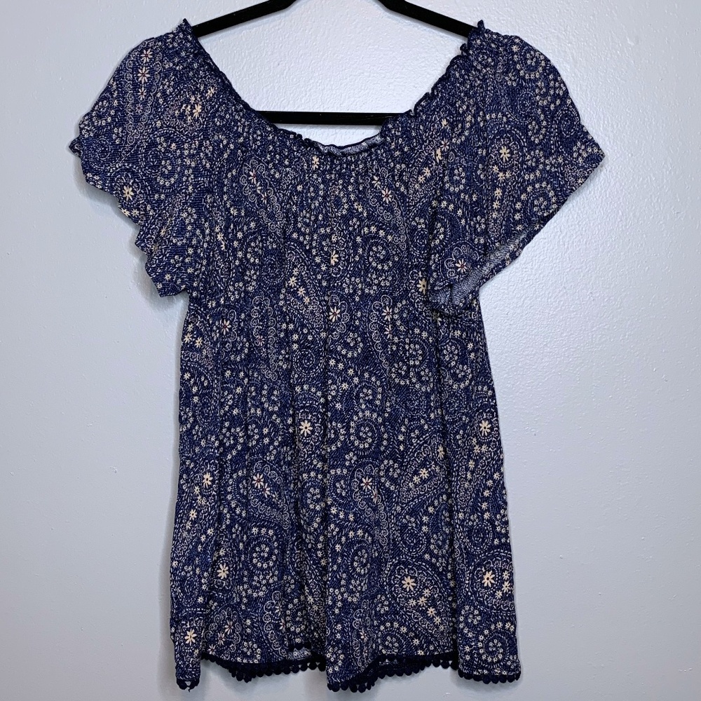 Self Esteem - Navy Blue Off-White Detail Flowy Tee